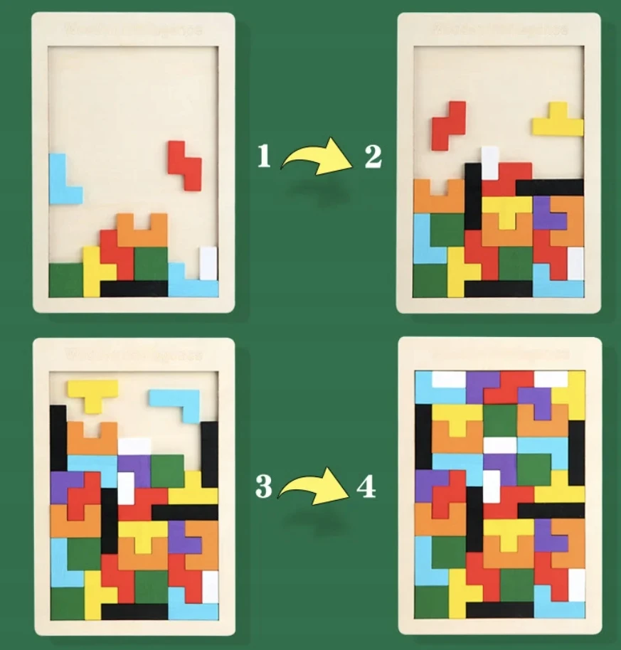 Drobiazgarnia Medinės kaladėlės Tetris Montessori dėlionė 40 vnt. edukacinis galvosūkis