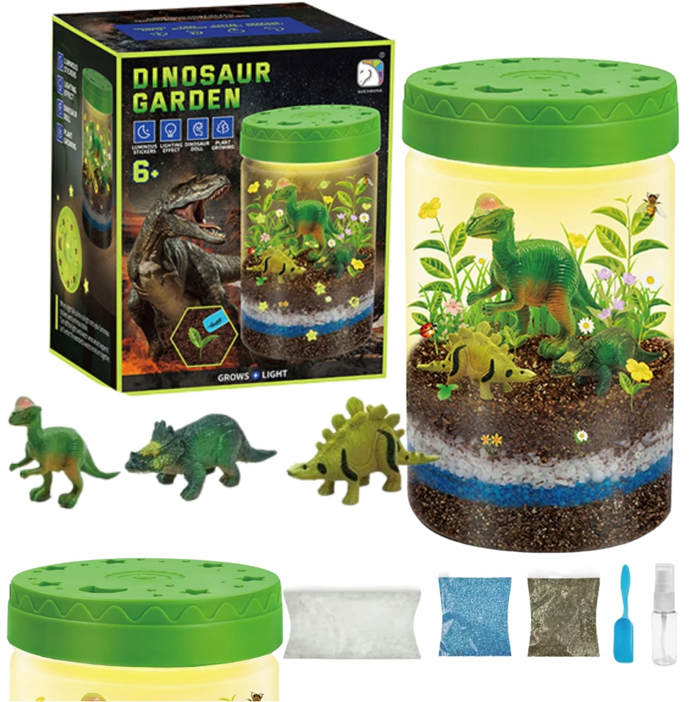 Drobiazgarnia PROJEKTORIUS Dino sodo terariumas su dinozaurų LED lempų augalais