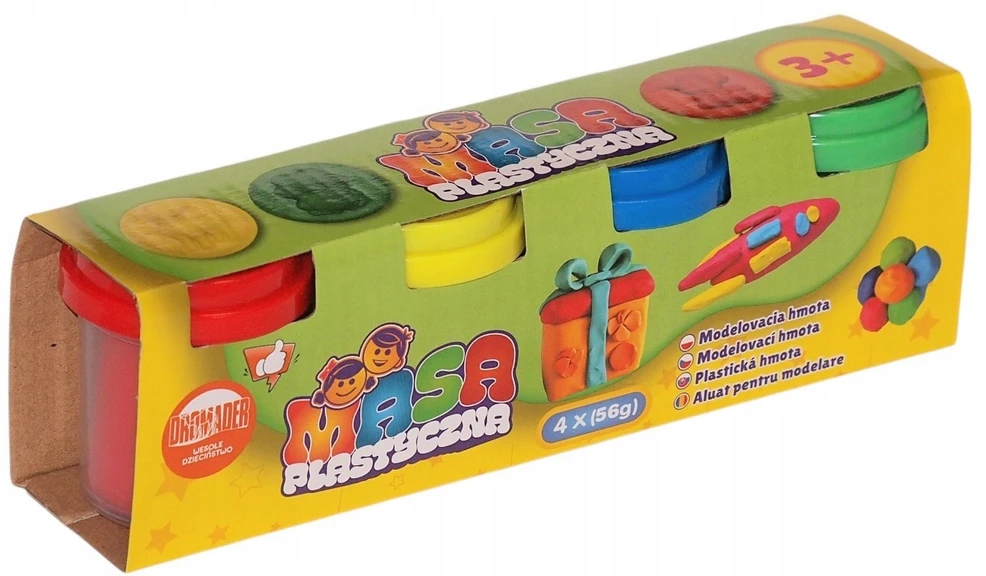 Dromader TEŠLOS SPALVŲ RINKINYS IŠ 4 SPALVŲ PLASTIKINIŲ PASTOS VAMZTELIŲ 224 gramai