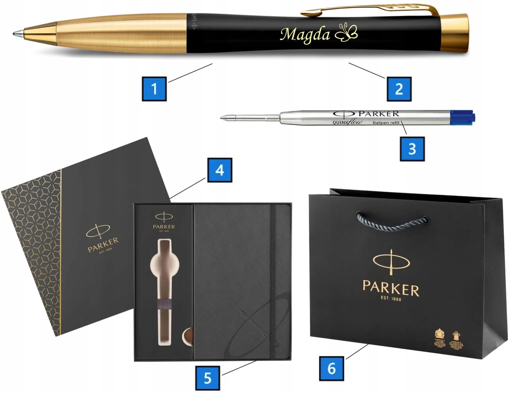 Długopis Parker Urban Złocony Z Grawerem Pudełko Premium su Notesem Parker