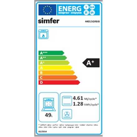 Simfer | Viryklė | 4401SGRBB | Kaitvietės tipas Dujinė | Orkaitės tipas Dujinė | Baltas | Plotis 50 cm | Gylis 55 cm | Energijos efektyvumo klasė A+ | 49 L