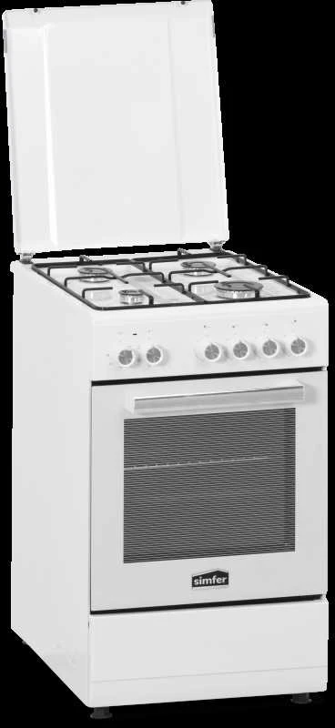 Simfer | Viryklė | 5405SERBB | Kaitlentės tipas Dujinis | Orkaitės tipas Elektrinis | Baltas | Plotis 50 cm | Elektroninis uždegimas | Gylis 60 cm | 43 L