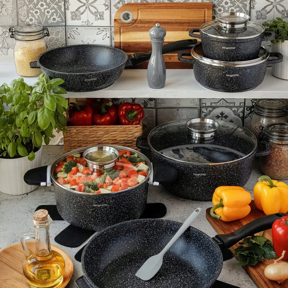 DUJŲ INDUKCINIS PUODAS ORKAITEI Mažas Konighoffer Pollo Juodas 2,3l 20cm