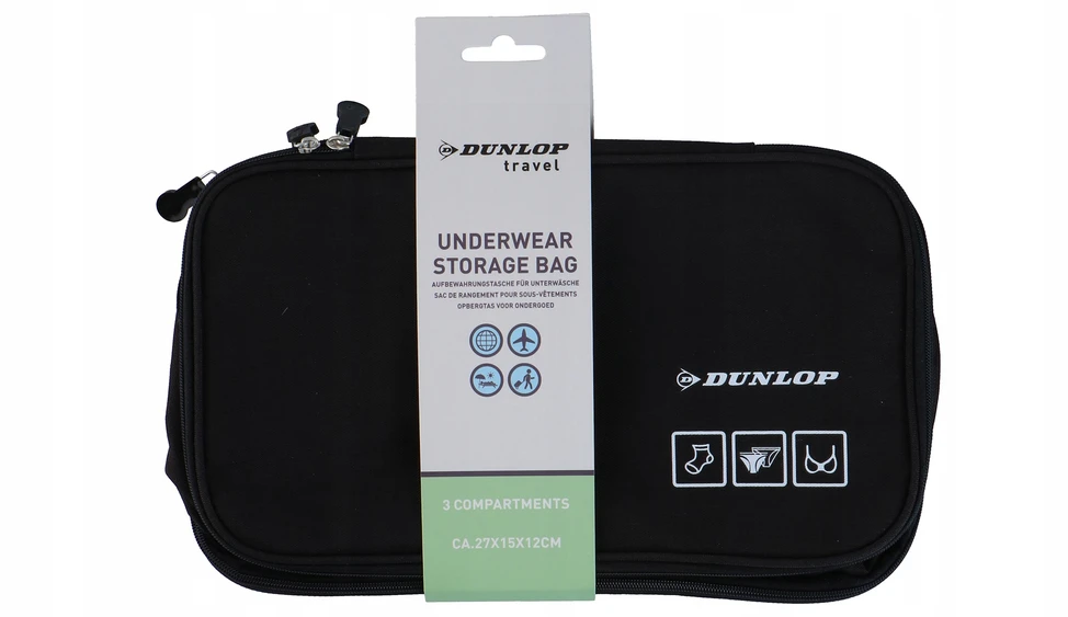 Dunlop Kelionių organizatorius apatiniams drabužiams ir kosmetikai. Už lagaminą. Juoda kosmetinė