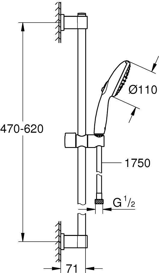 Dušo galvutė GROHE VITALIO COMFORT 110, 2 padėčių, mat. juodos sp.