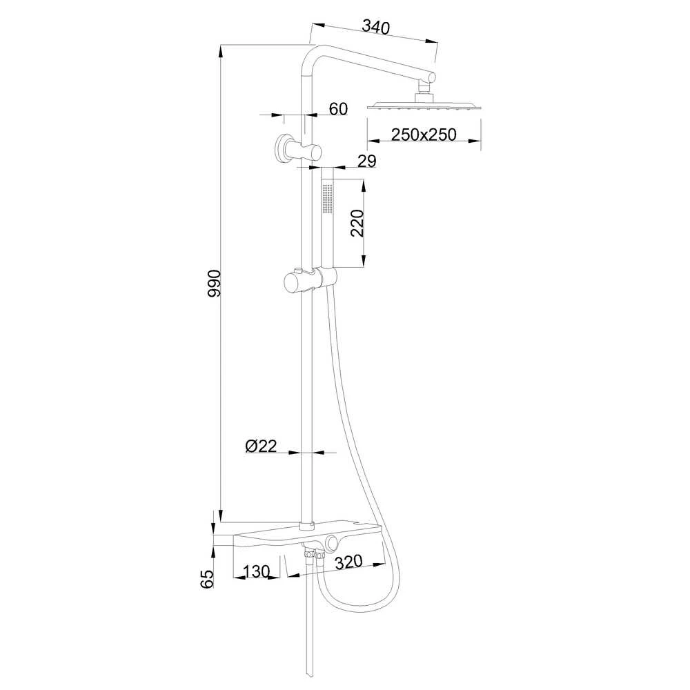 Dušo komplektas be maišytuvo Invena Basic AU-85-D04-X, juoda