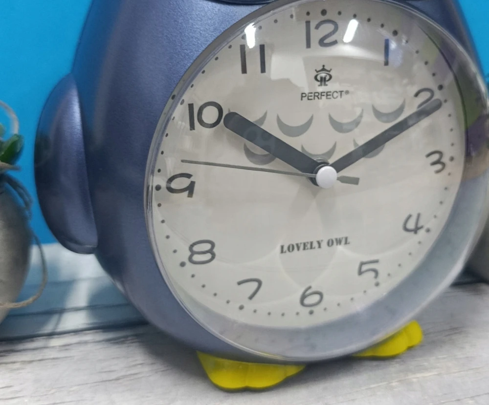 DUŻY 15 cm Mėlynas PODŚWIETLANY BUDZIK Z DRZEMKĄ PERFECT 13001 SOWA MELOD