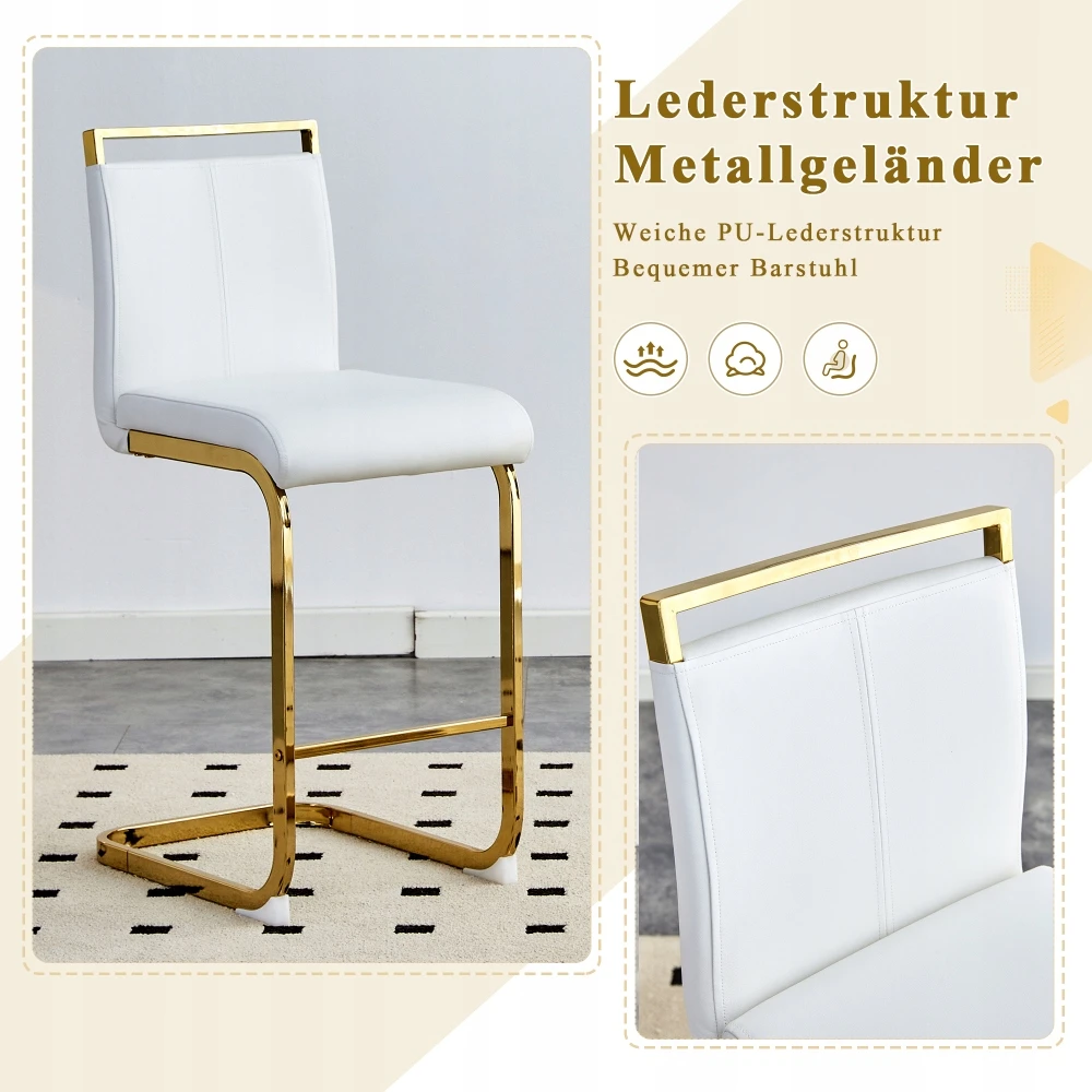 Dvi baltos baro kėdės su auksinėmis metalinėmis kojelėmis, aukštis 96,5 cm