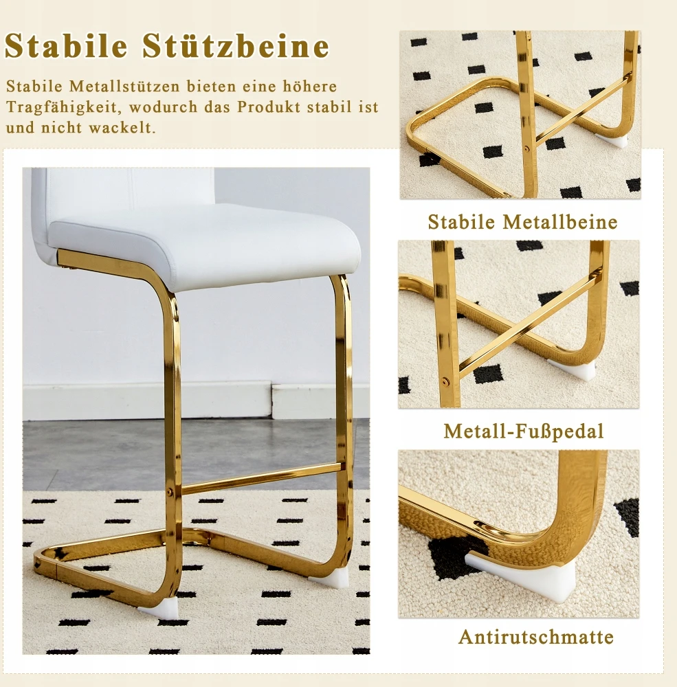 Dvi baltos baro kėdės su auksinėmis metalinėmis kojelėmis, aukštis 96,5 cm