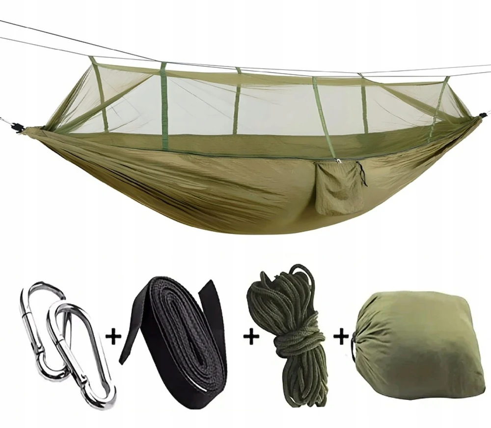 DVIEJI TURISTINIAI HAMAKAS SU UODŲ TINKLELIS SURVIVAL BIVACACK DURABLE STRONG