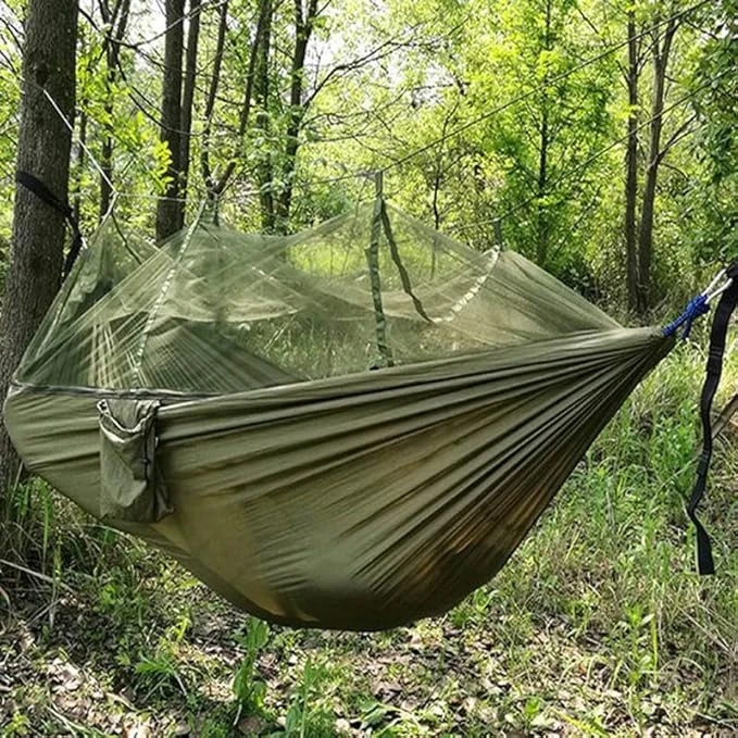 DVIEJI TURISTINIAI HAMAKAS SU UODŲ TINKLELIS SURVIVAL BIVACACK DURABLE STRONG