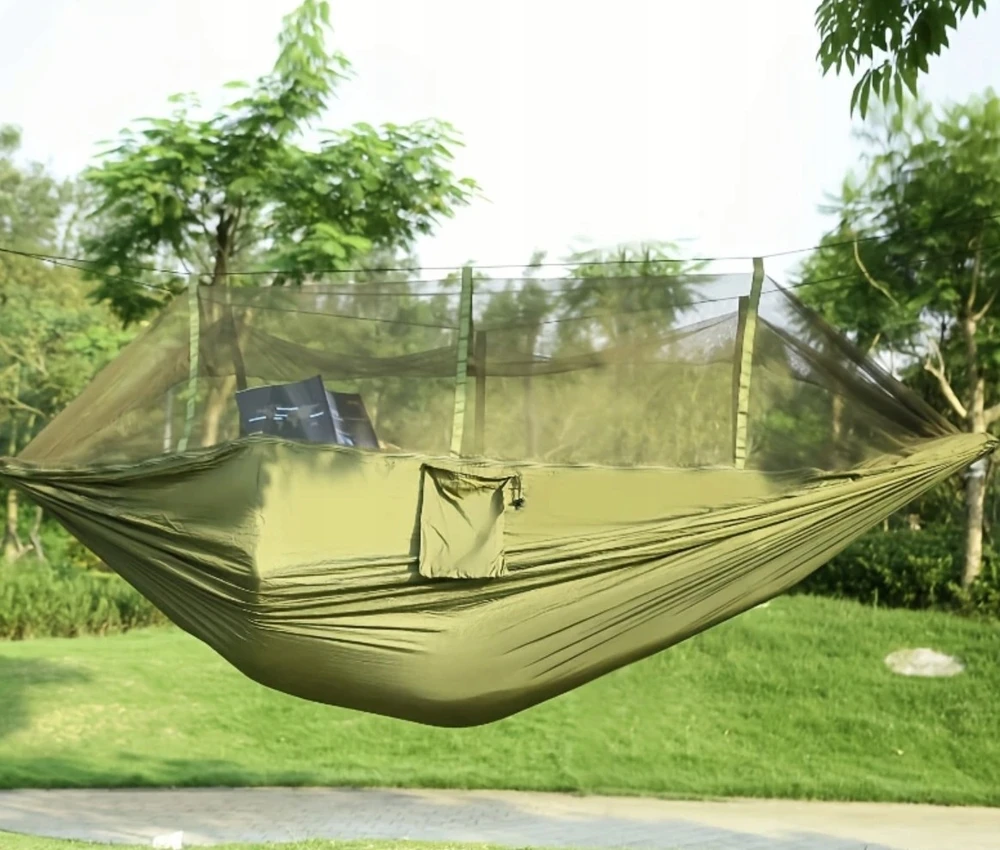 DVIEJI TURISTINIAI SODO HAMAKAS SU IŠLIEKIMO TINKLELIS NUO uodų 260x140 PATOGU