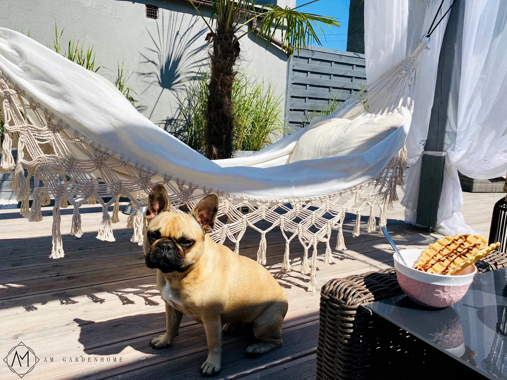 Dviejų asmenų sodo hamakas, medvilninis BOHO, pintas MACRAME šezlongas XL 280x150