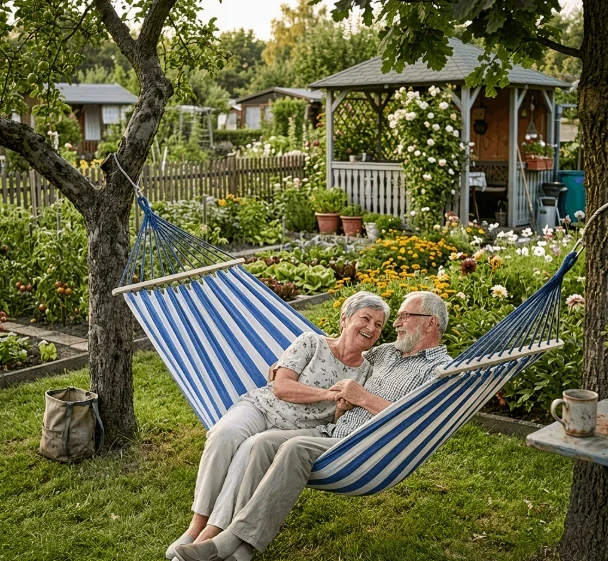Dviejų asmenų sodo hamakas, mėlynos ir baltos juostelės, 200x150 ir užvalkalas 200 kg