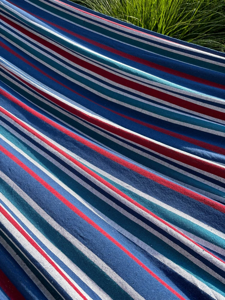 Dviejų asmenų sodo hamakas su skersiniu, 220×160 cm, didelis sodo baras, virvė