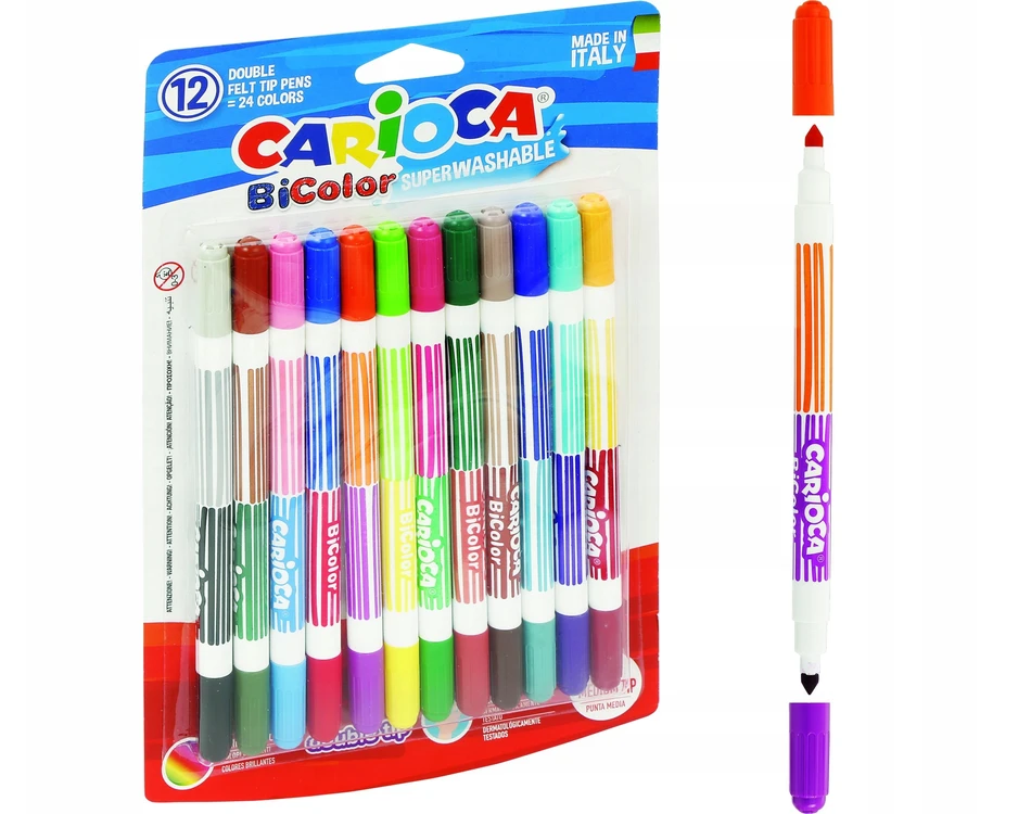 Dviejų galiukų mokykliniai flomasteriai Carioca, 12 vnt. (24 spalvos)
