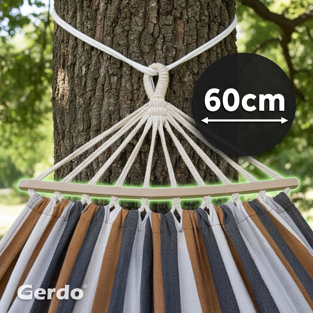 DVIGUBAS SODO HAMAKAS XXL 260X150CM 60CM MEDINIS RĖMAS 300KG