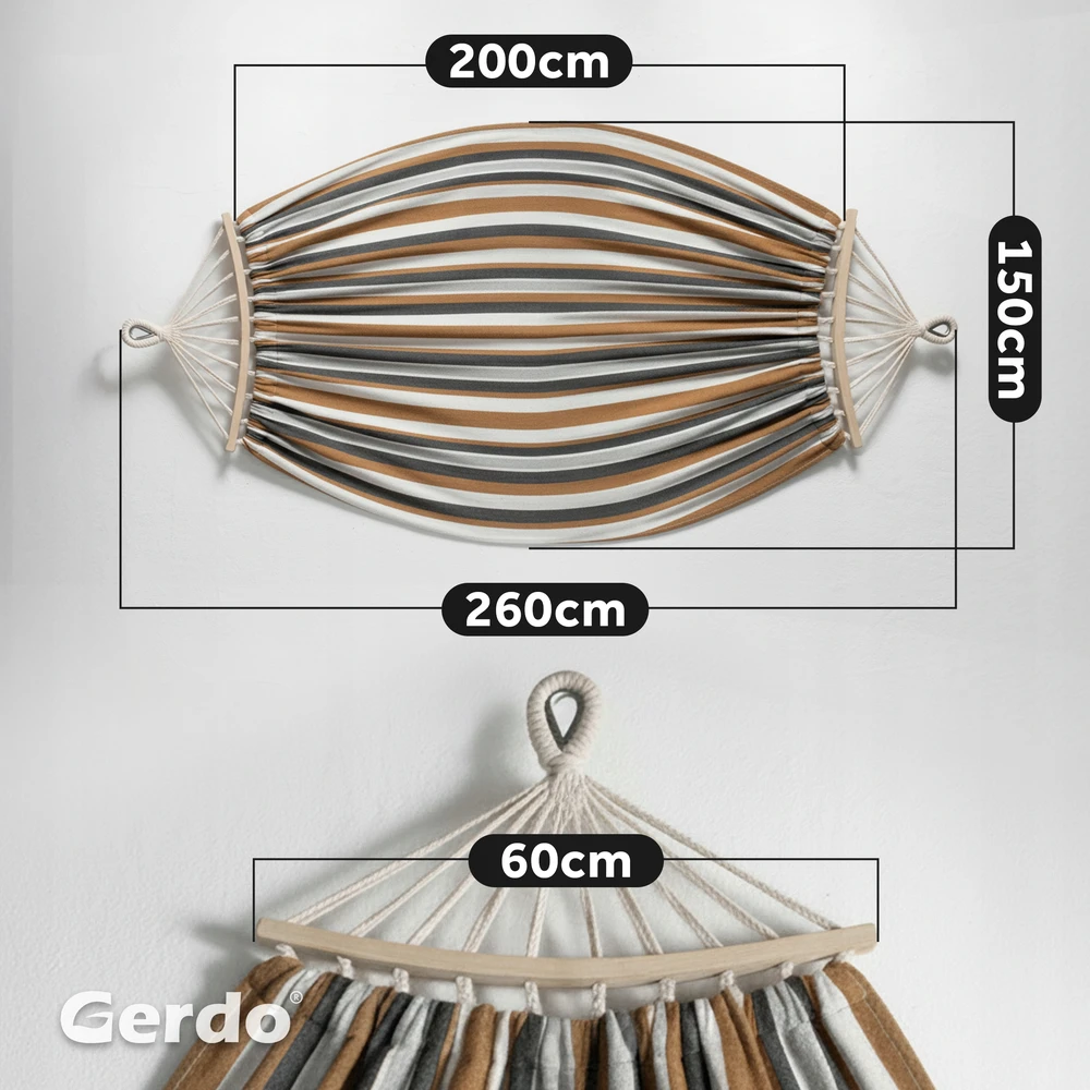 DVIGUBAS SODO HAMAKAS XXL 260X150CM 60CM MEDINIS RĖMAS 300KG