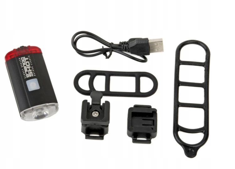 Dvipusė dviračio lempa Author A-DoubleShot 250/12 liumenai USB, juoda