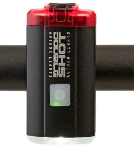 Dvipusė dviračio lempa Author A-DoubleShot 250/12 liumenai USB, juoda