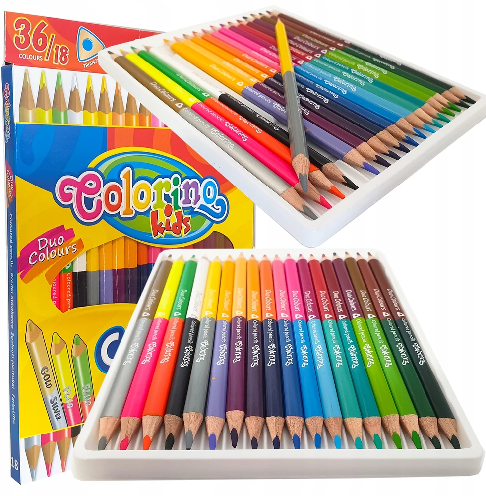 COLORINO CREATIVE Trikampiai spalvoti pieštukai 18 vnt/36 spalvų, 68512PTR