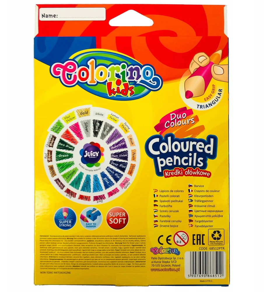 COLORINO CREATIVE Trikampiai spalvoti pieštukai 18 vnt/36 spalvų, 68512PTR