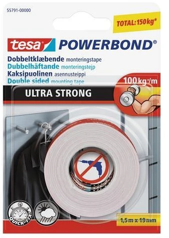 Dvipusė lipnioji juosta Tesa Ultra Strong 5m x 19mm, balta
