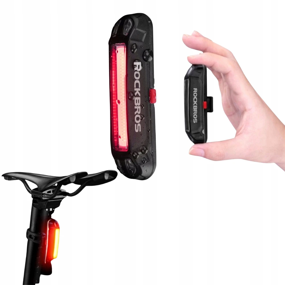 Rockbros A54BK galinis dviračio žibintas + Micro USB – USB-A laidas – juodos spalvos
