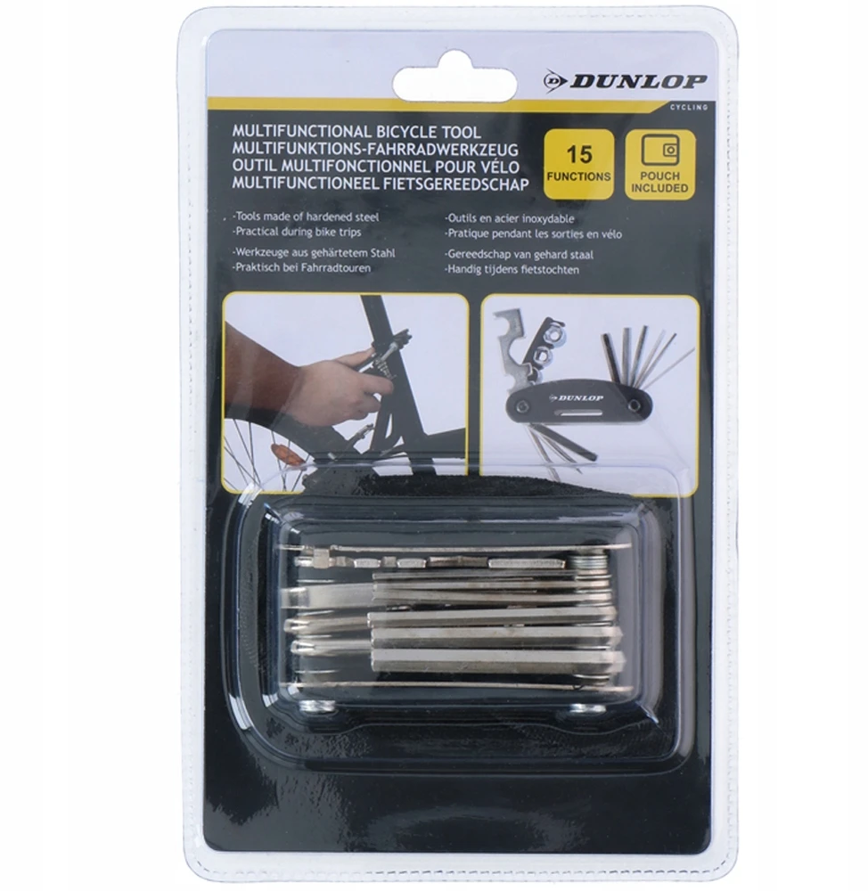 Dviračio įrankių rinkinys 15 funkcijų + Dunlop dėklas