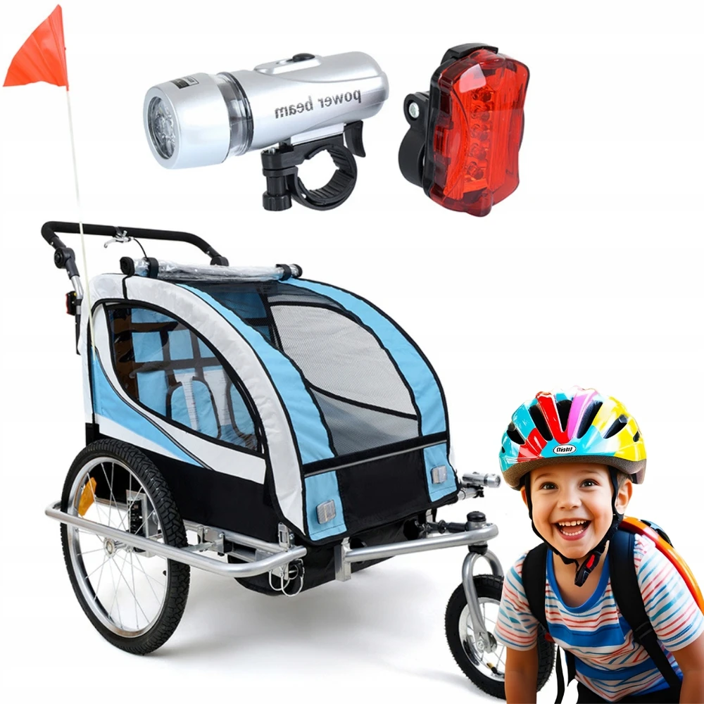 Dviračio priekaba vaikams su amortizatoriais ir pasisukančiu priekiniu ratuku FunFit Kids Pro, mėlyna