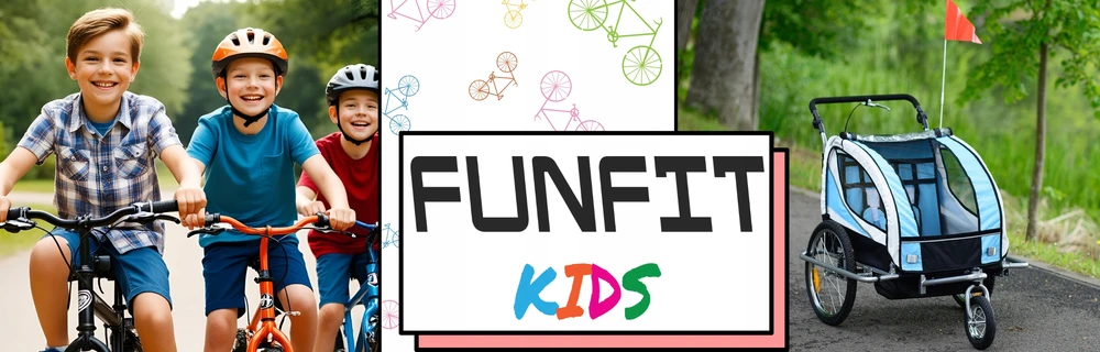 Dviračio priekaba vaikams su amortizatoriais ir pasisukančiu priekiniu ratuku FunFit Kids Pro, mėlyna