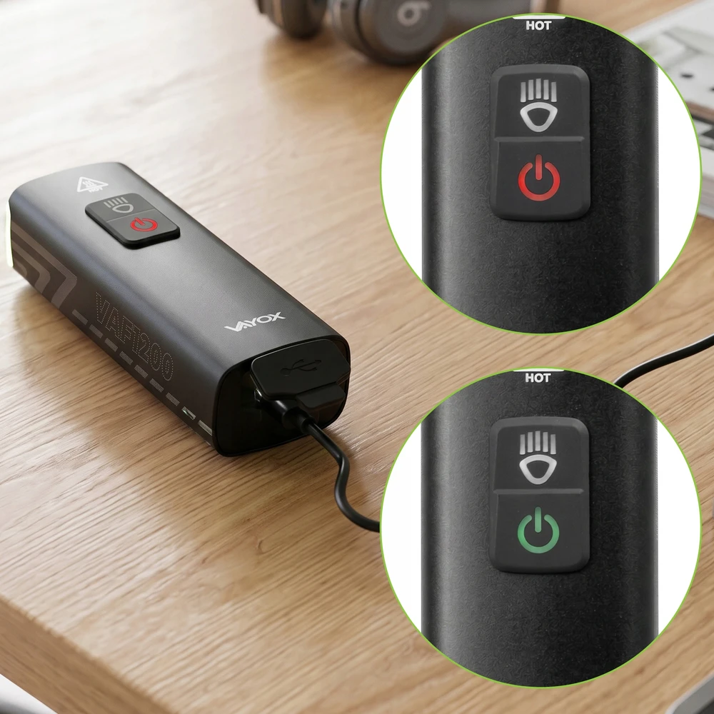 DVIRAČIO PRIEKINIS LEMPAS USB 1200LM LED PRIEKIS PAKRAUJAMAS IPX6 PRO VAYOX