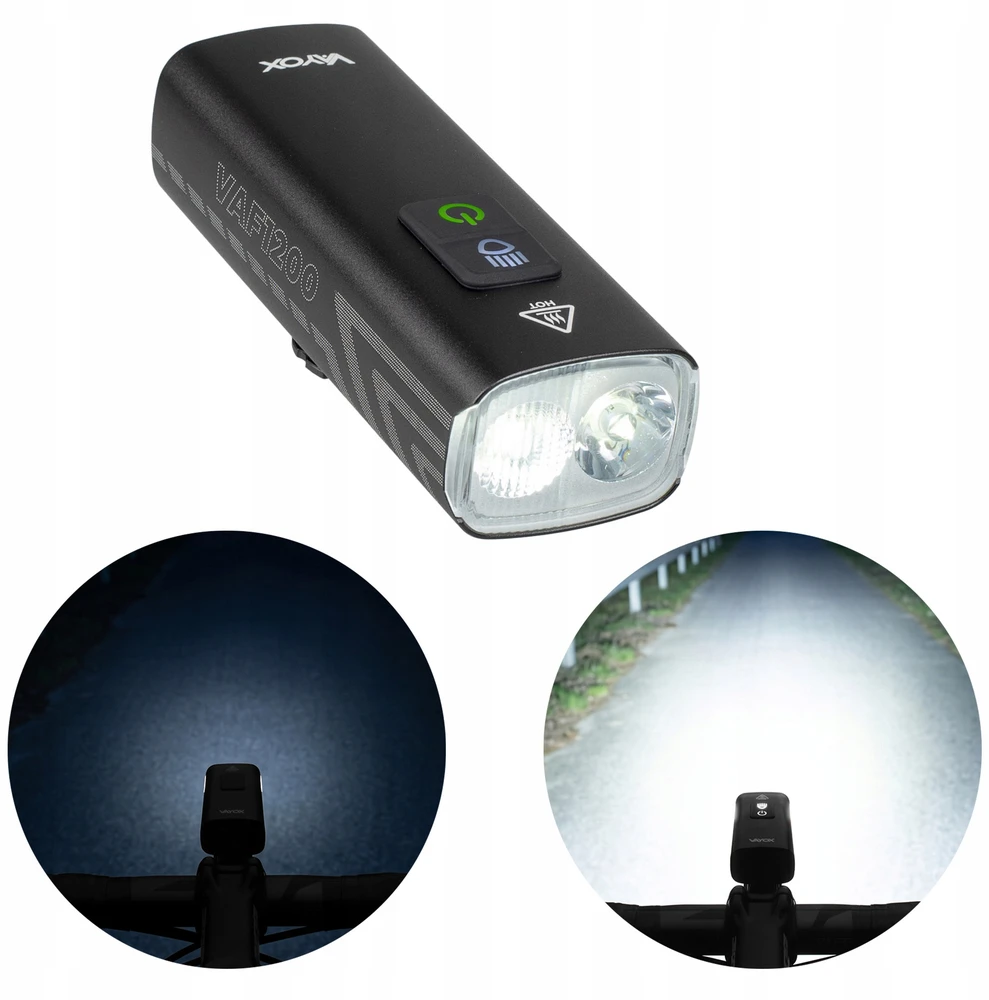 DVIRAČIO PRIEKINIS LEMPAS USB 1200LM LED PRIEKIS PAKRAUJAMAS IPX6 PRO VAYOX