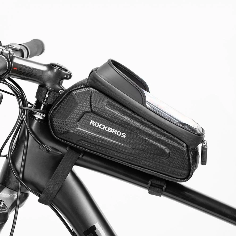 Dviračio rankinė Rockbros Hardpouch M juoda, su telefono laikikliu