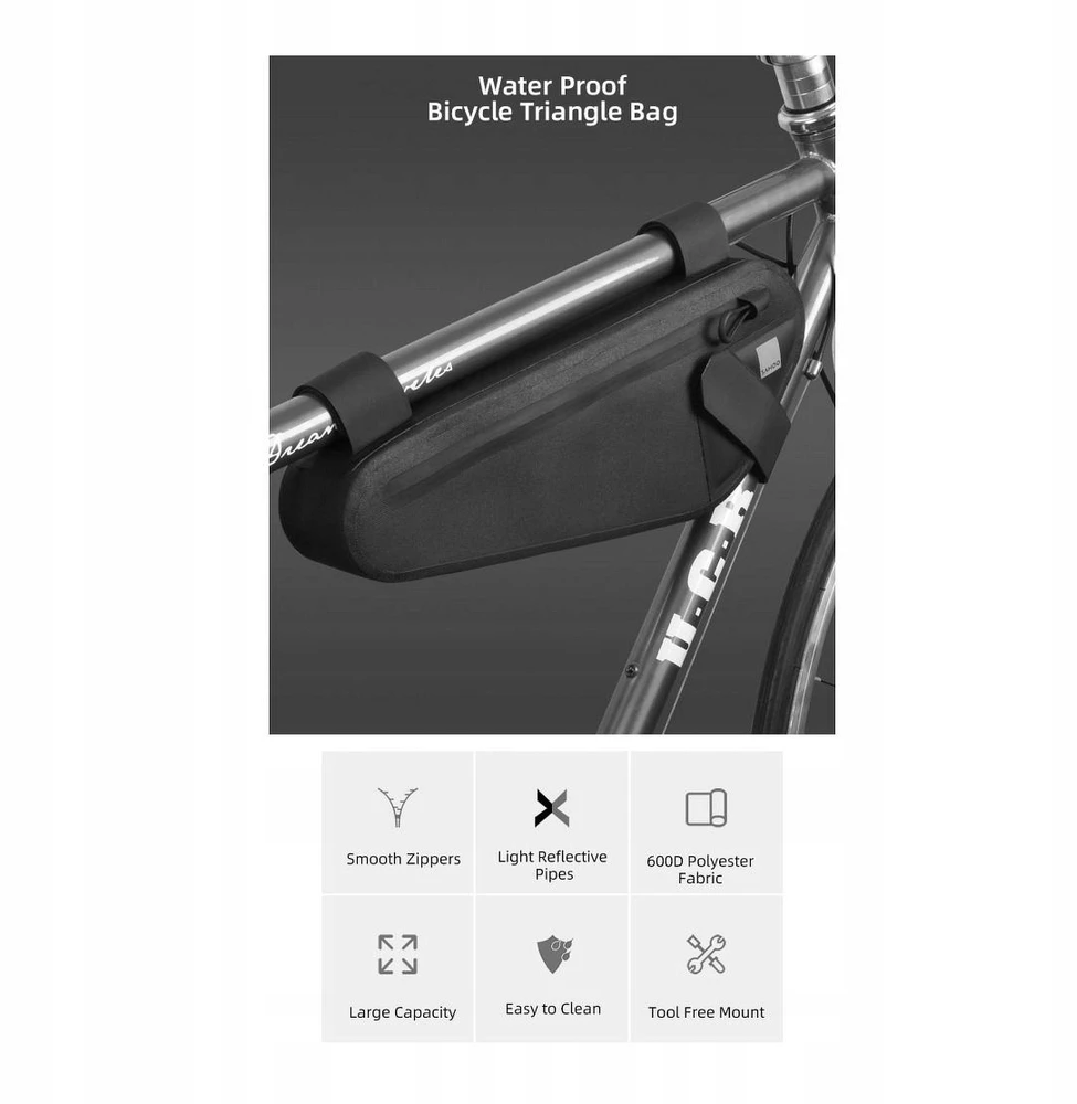 SAHOO Bicycle Bag Road Bicycle Middle Frame Bag, Atsparus vandeniui, 2L, Juodas