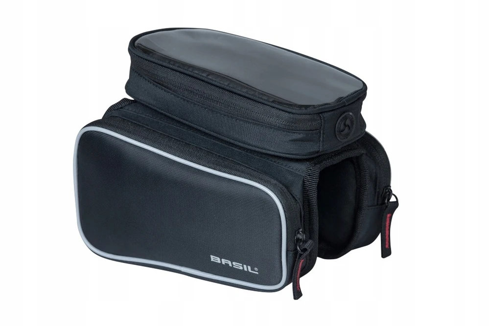 Dviračio rėmo krepšys - BASIL - Juodas dizainas - Velcro tvirtinimas - 1.5L - 2 šoniniai skyreliai