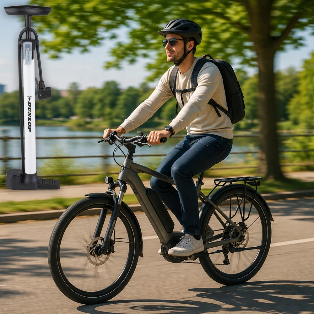 DUNLOP DIRBTUVIŲ IR DVIRAČIŲ POMPA 174Psi (12Bar) SU ELEKTRONINIU MANOMETRU, SULANKSTOMAS PAGRINDAS 436340