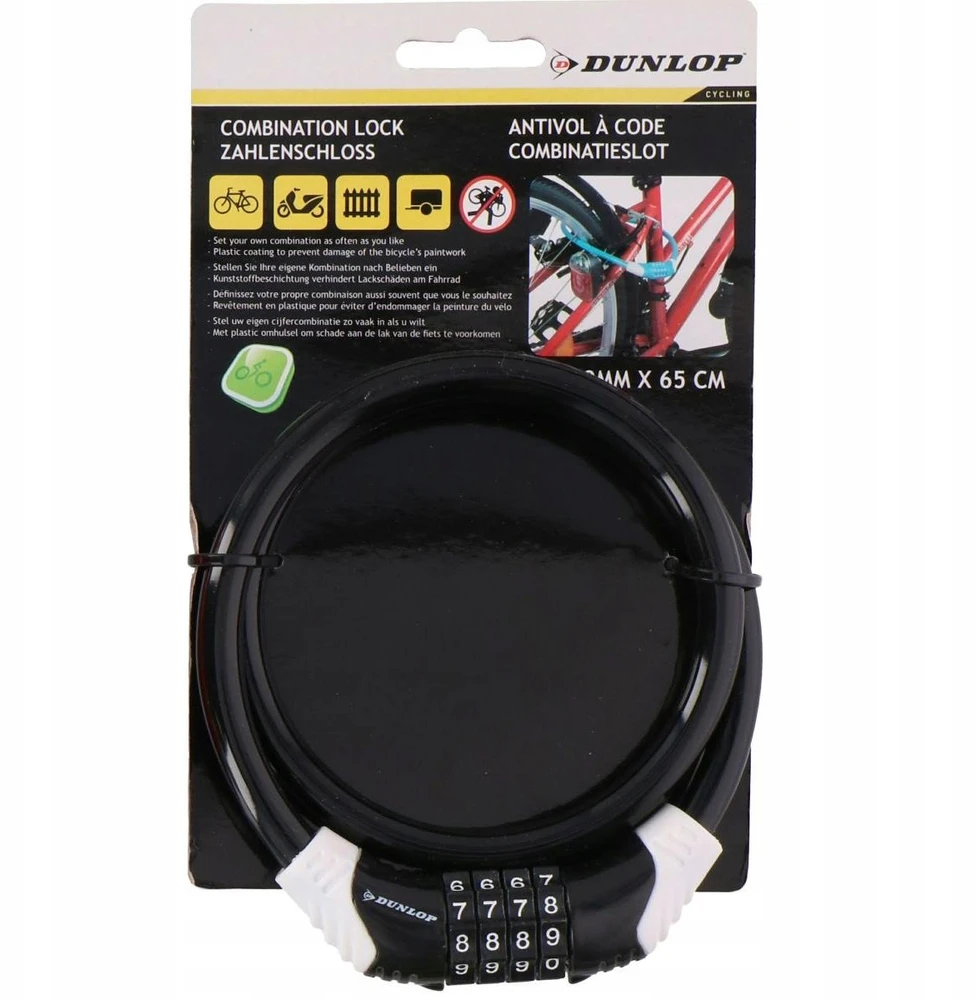 Dunlop spiralinis dviračio užraktas su kodu 10mm x 65cm juodas