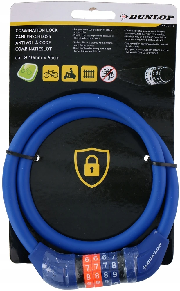 Dunlop Dviračio kabelinė spyna su kombinuotu kodu 65 cm raudona
