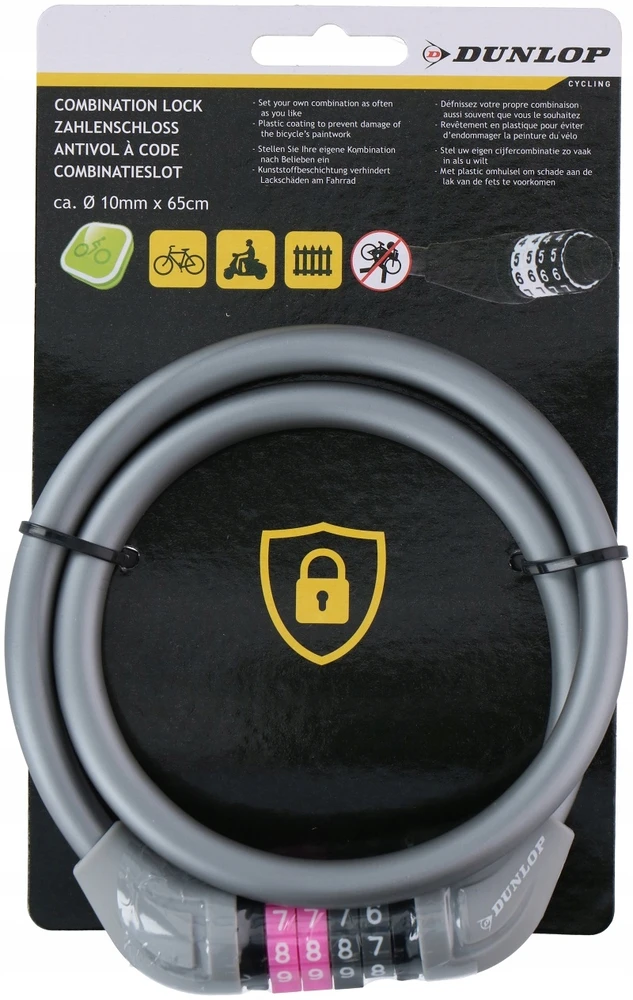 Dunlop Dviračio kabelinė spyna su kombinuotu kodu 65 cm raudona