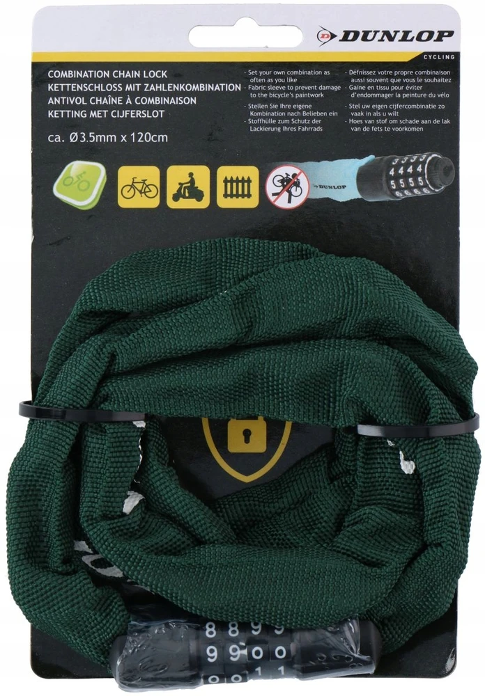 Dviračio spyna su kodu Dunlop, 120 cm, žalia