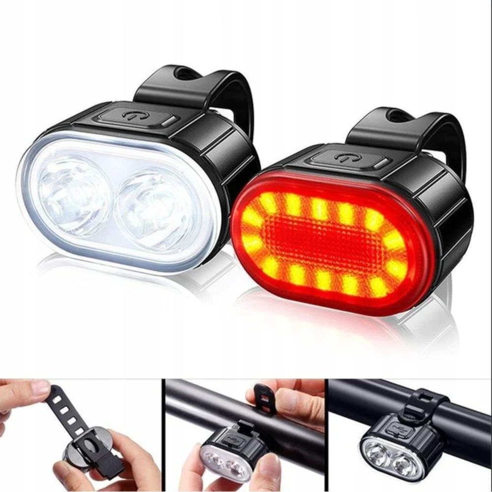 DVIRAČIO ŠVIESŲ RINKINYS PRIEKINIS GALINĖS LED DVIRAČIO ŠVIESOS VARANKA USB