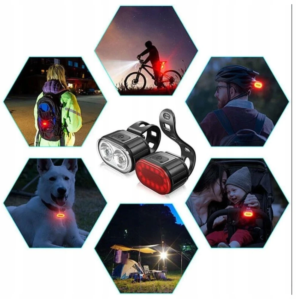 DVIRAČIO ŠVIESŲ RINKINYS PRIEKINIS GALINĖS LED DVIRAČIO ŠVIESOS VARANKA USB