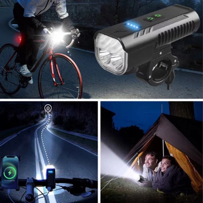 DVIRAČIO ŠVIESŲ RINKINYS PRIEKINIS GALINIS 1000 LM SU RAKŠU 100dB USB-C 4xT6 LED
