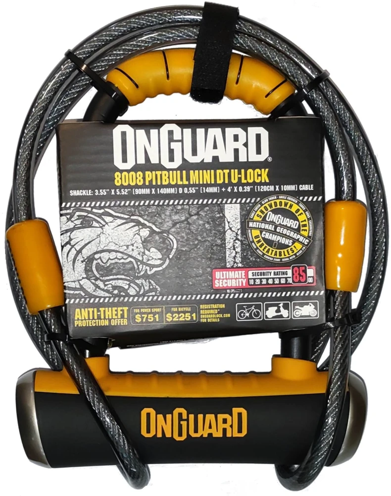 Dviračio U-lock Onguard Pitbull Mini 8008 su 5 raktais ir troseliu