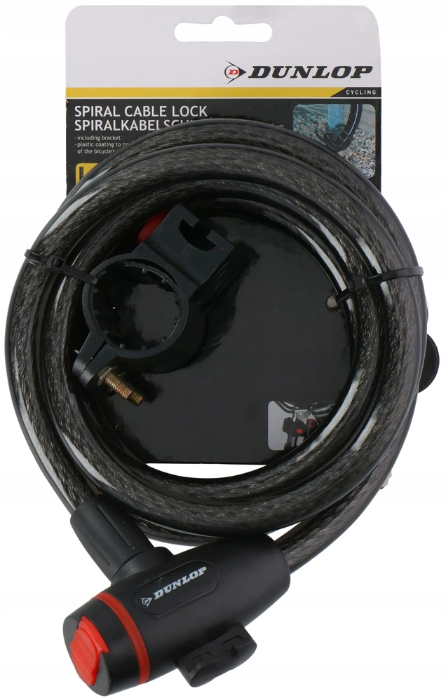 Dunlop - Spiralinė dviračio spyna su raktu 180 cm (Juodas)