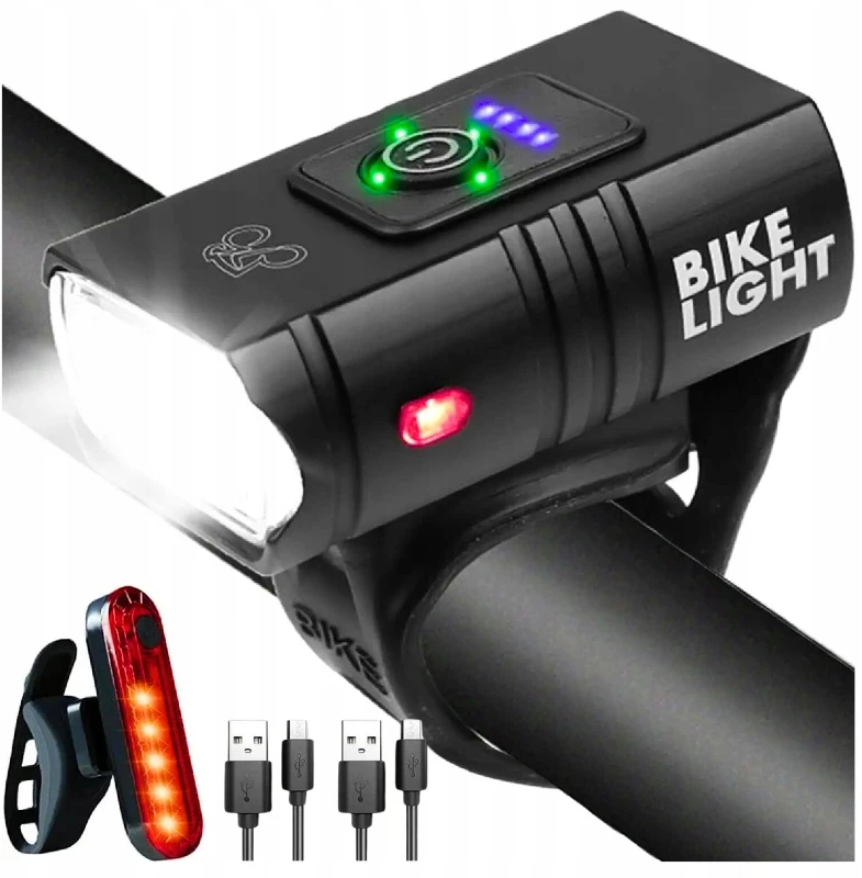 Dviračio žibintų rinkinys LED USB įkraunamas priekinis galinis vandeniui atsparus IPX4 6 režimai