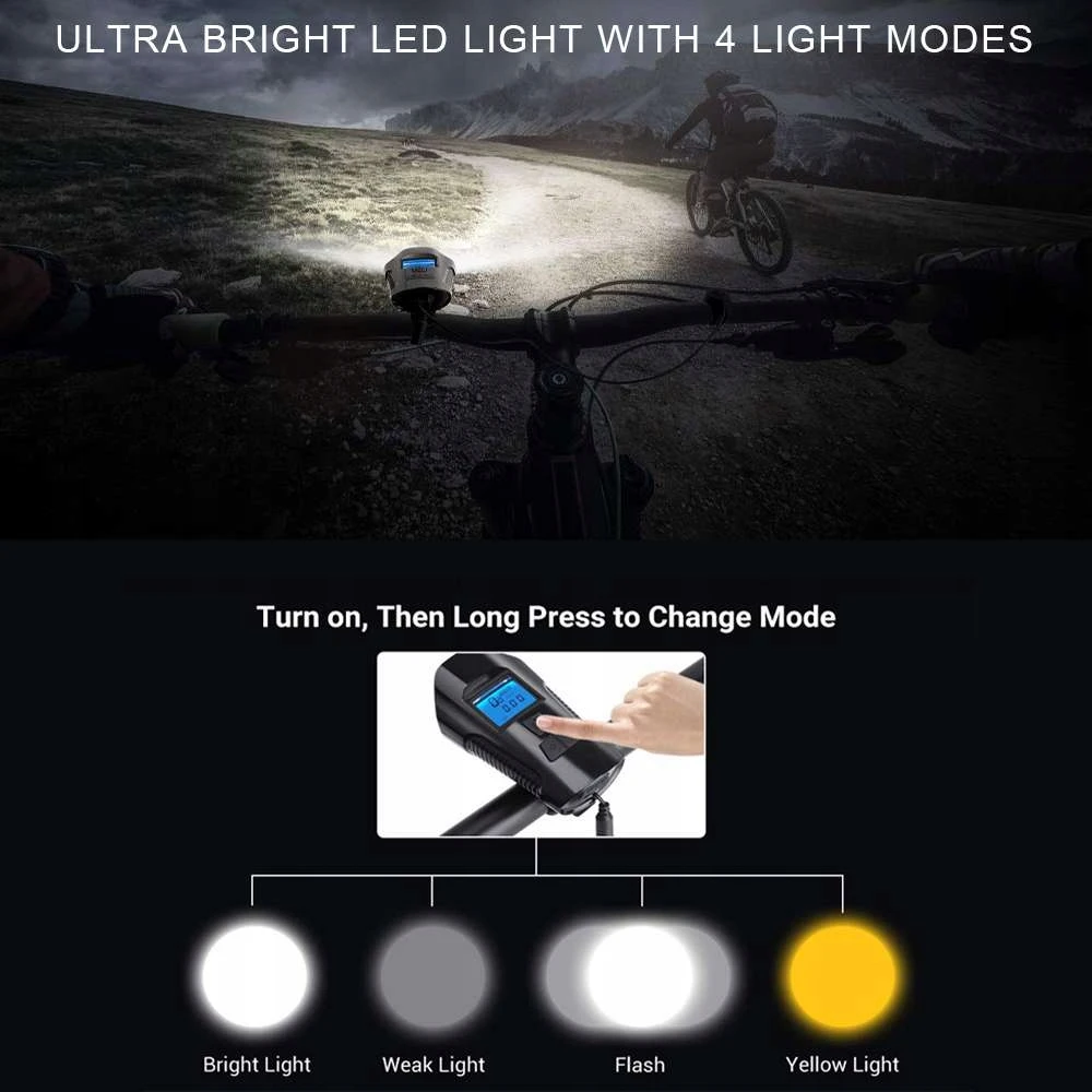 Dviračio žibintų rinkinys LTC LXLL113, USB įkraunamas, 1000 lm priekinis + 5 LED galinis