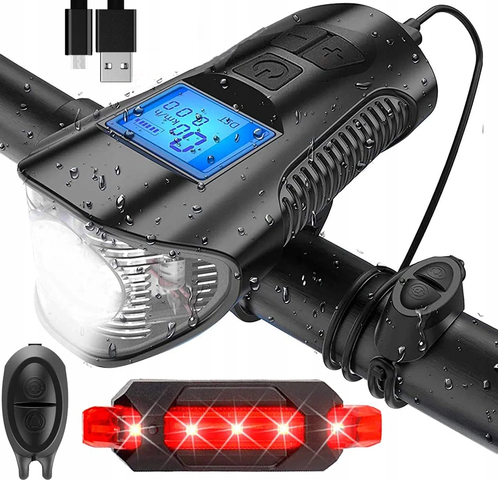 Dviračio žibintų rinkinys LTC LXLL113, USB įkraunamas, 1000 lm priekinis + 5 LED galinis