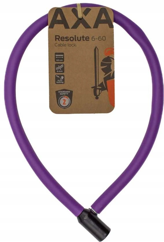 Dviratinio užrakto kabelis - AXA - 60 cm - Karališka violetinė - Saugumo lygis 2 - Automatinis užraktas - 2 raktai įtraukti